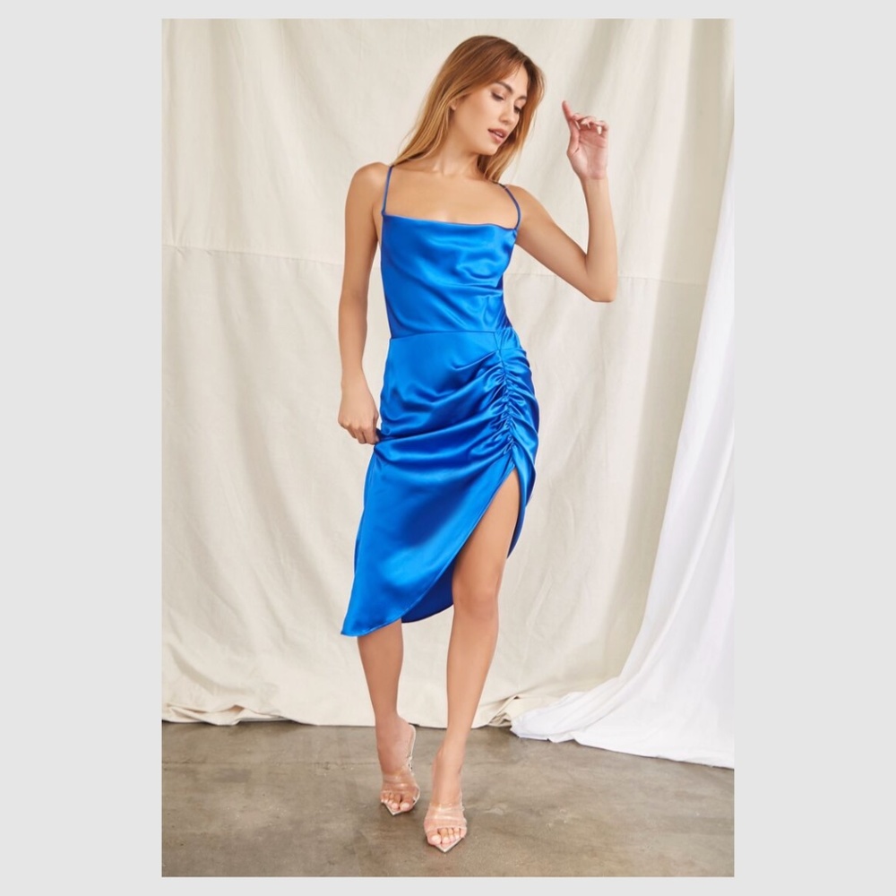NEW Satin Cami Ruched Dress
